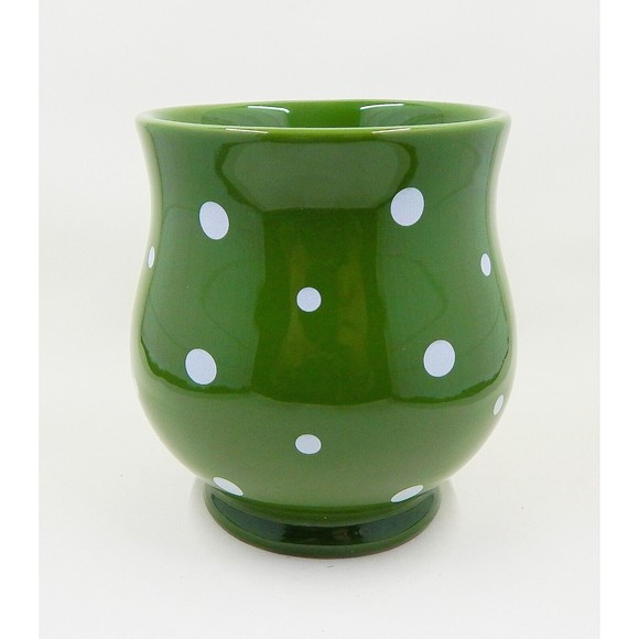 Temptations By Tara Green White Polka Dot Belly Coffee Mug Cup 16 oz - Picture 2 of 10